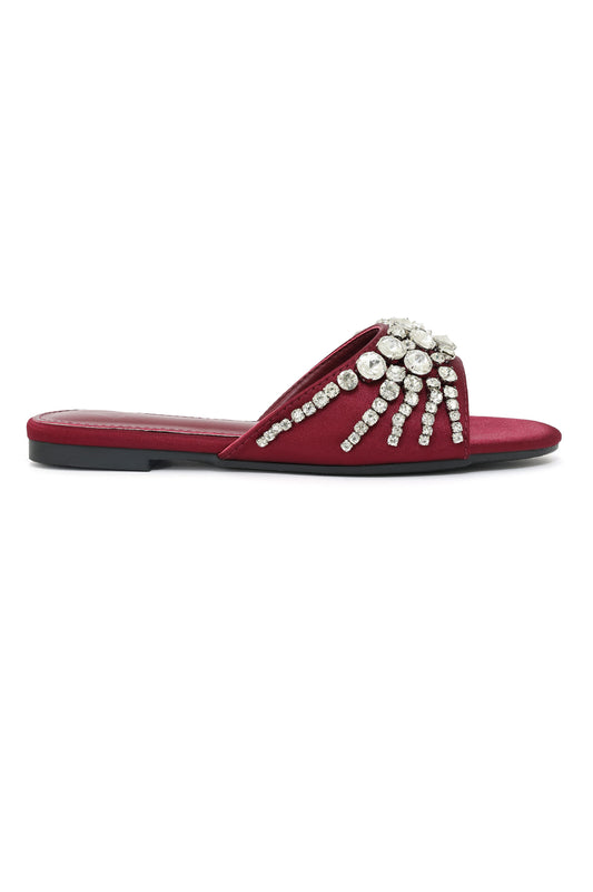 CRYSTAL BURST EMBELLISHED SLIDE-MAROON