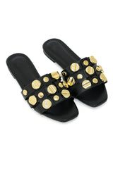 GOLD RUSH EMBELLISHED SLIDE-BLACK