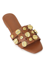 GOLD RUSH EMBELLISHED SLIDE-CAMEL