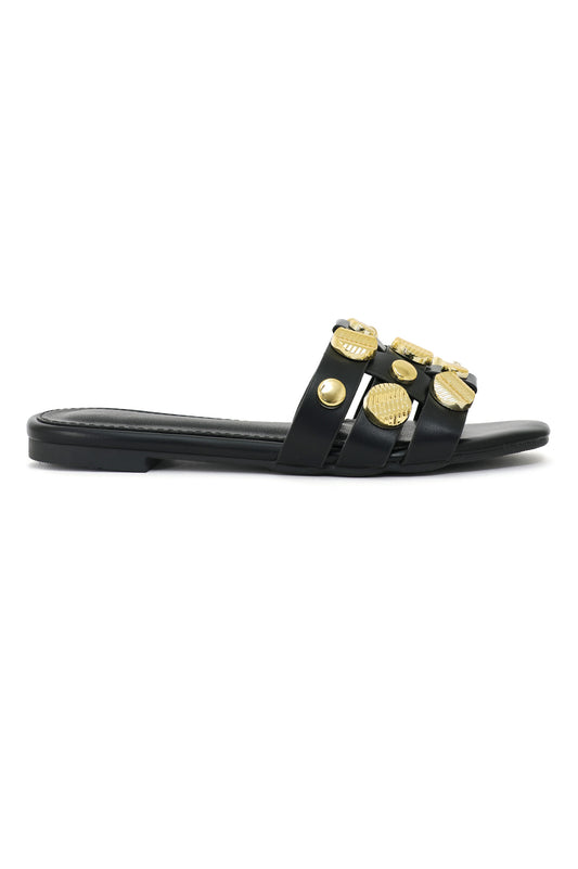 GOLD RUSH EMBELLISHED SLIDE-BLACK