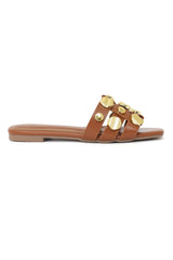 GOLD RUSH EMBELLISHED SLIDE-CAMEL