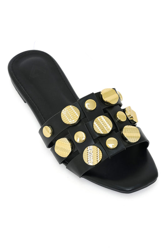 GOLD RUSH EMBELLISHED SLIDE-BLACK