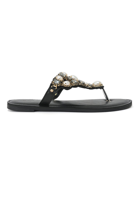 CRYSTAL BLOOM TOE RING SANDAL-BLACK
