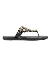 CRYSTAL BLOOM TOE RING SANDAL-BLACK