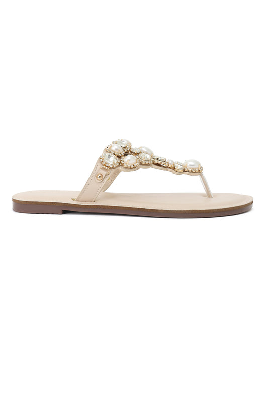 CRYSTAL BLOOM TOE RING SANDAL-NUDE