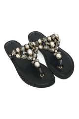 CRYSTAL BLOOM TOE RING SANDAL-BLACK