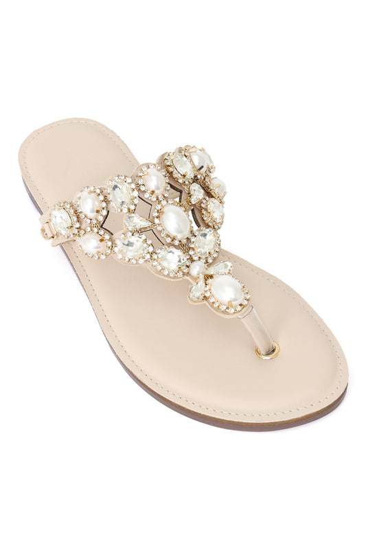 CRYSTAL BLOOM TOE RING SANDAL-NUDE