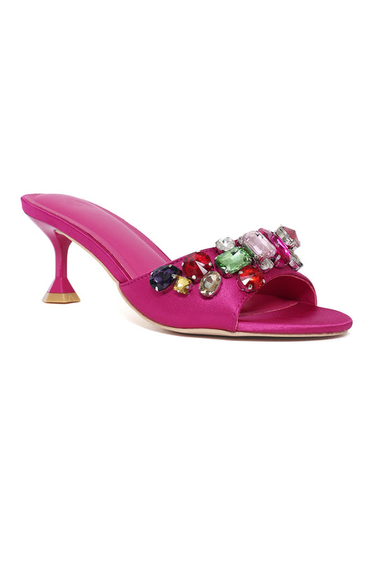 LUXE GEM-EMBELLISHED HEEL-FUCHSIA