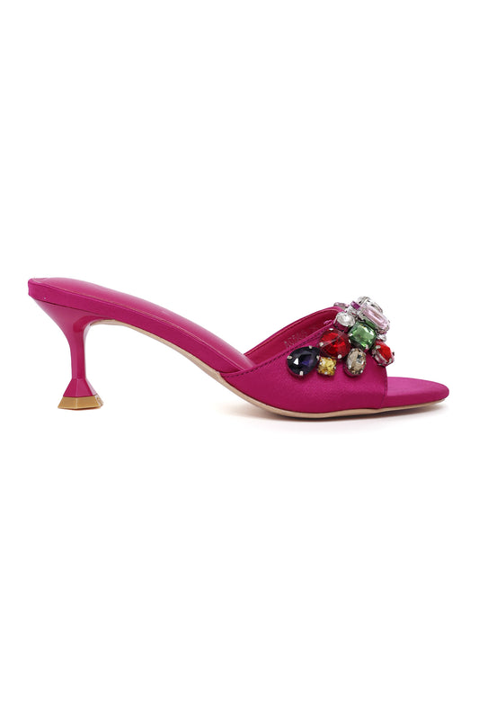 LUXE GEM-EMBELLISHED HEEL-FUCHSIA