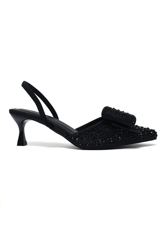 CRYSTAL BOW SLINGBACK-BLACK