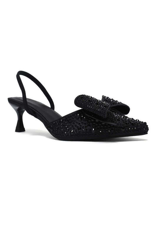 CRYSTAL BOW SLINGBACK-BLACK