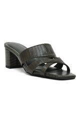 SQUARE-TOE BLOCK-HEELS-GREEN