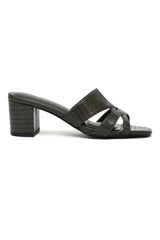 SQUARE-TOE BLOCK-HEELS-GREEN
