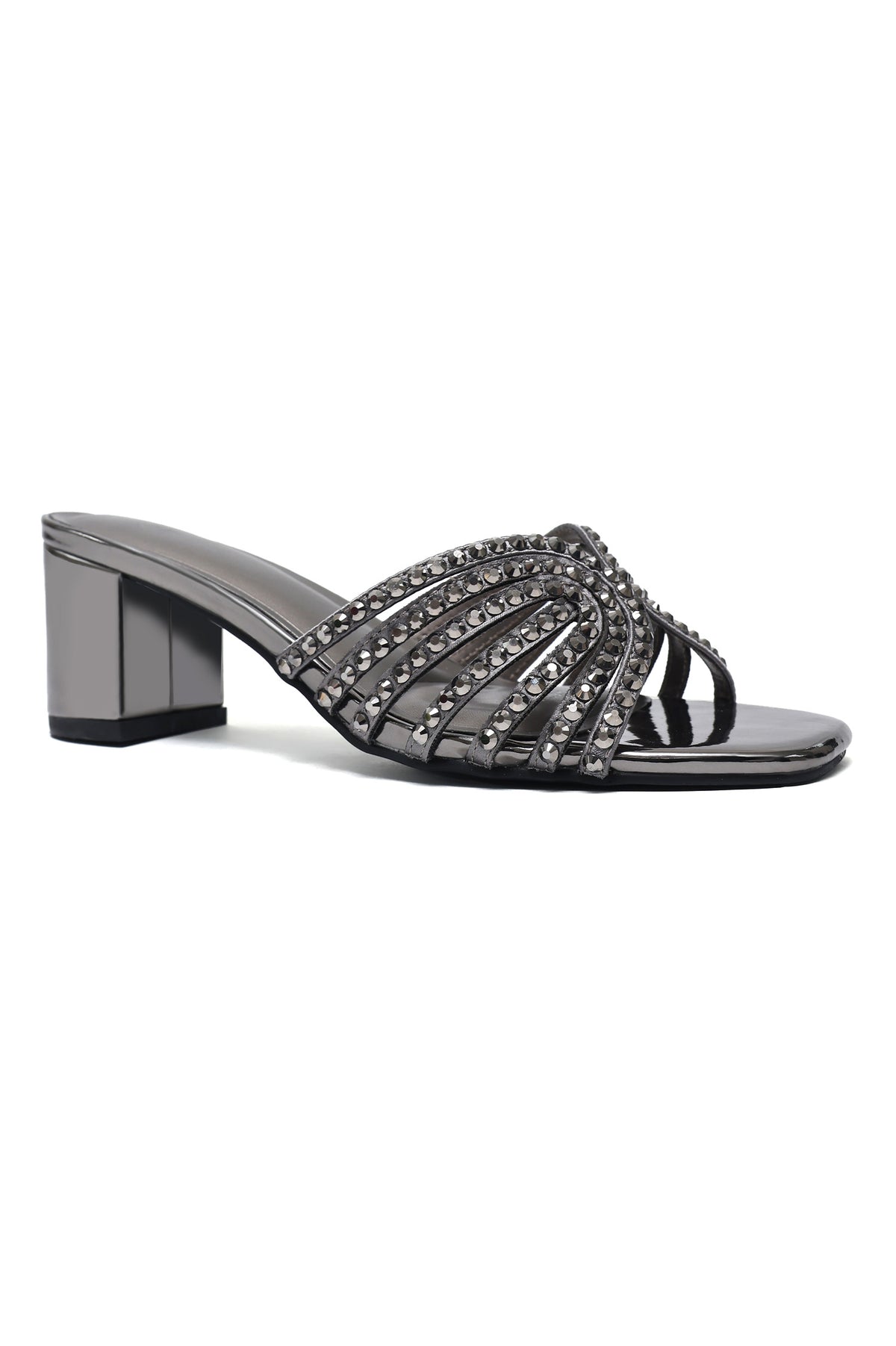 RADIANT RHINESTONE BLOCK HEEL-PEWTER