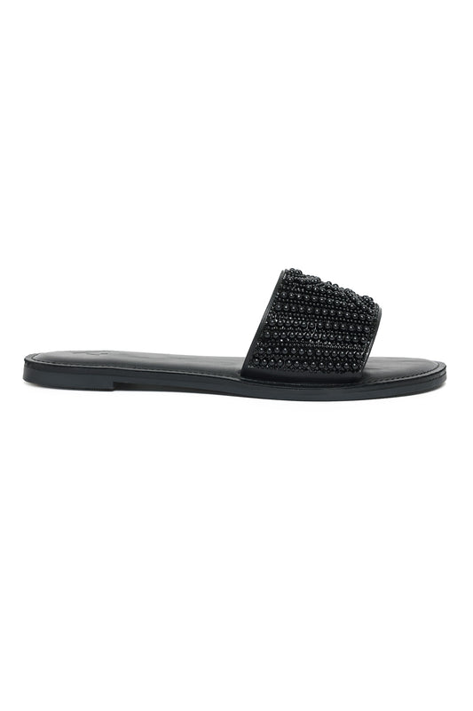 PEARL EMBELLISHED SLIDE-BLACK