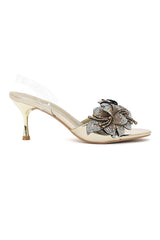 NOIR BLOSSOM SLING HEEL-GOLD