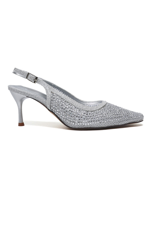GLASSWEAVE POINT HEEL-SILVER