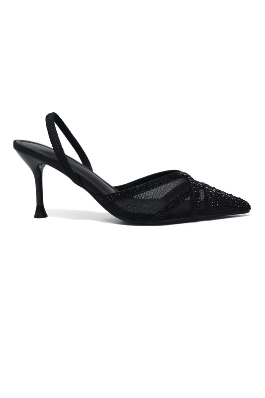 ROYAL GLIMMER NET HEEL-BLACK