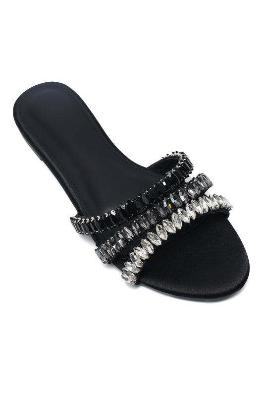 FOOT GLAMOR JEWEL SLIDE-BLACK