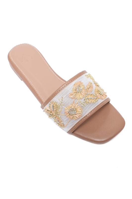 ELITE FLORAL TEXTURE CUT SLIDE-KHAKI