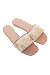 ELITE FLORAL TEXTURE CUT SLIDE-KHAKI