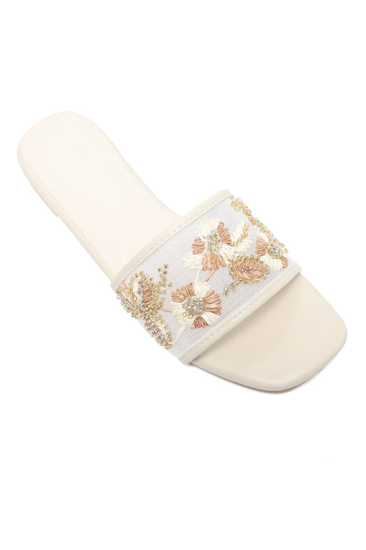 ELITE FLORAL TEXTURE CUT SLIDE-OFFWHITE