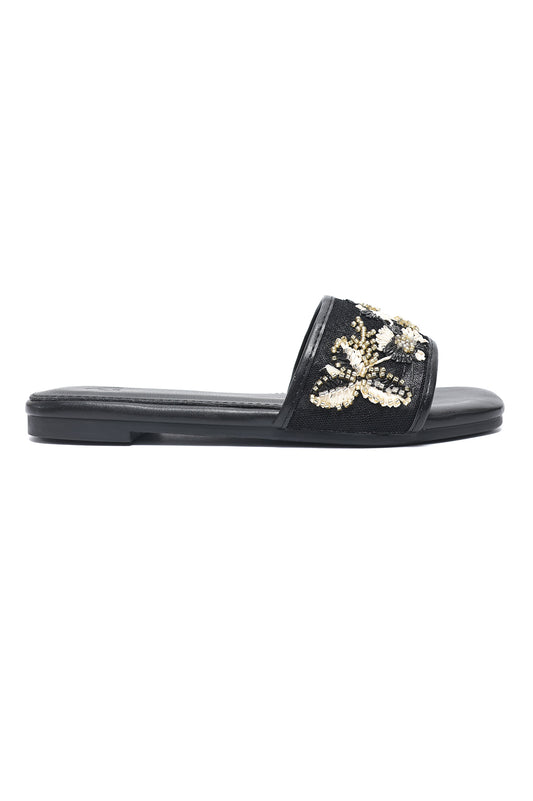 ELITE FLORAL TEXTURE CUT SLIDE-BLACK