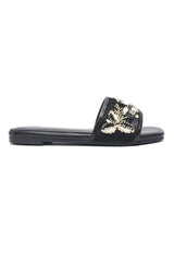 ELITE FLORAL TEXTURE CUT SLIDE-BLACK