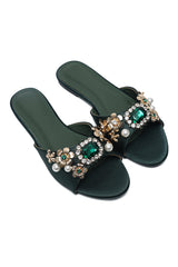 CELESTIAL BLOSSOM EMBELLISHED SLIDES-GREEN