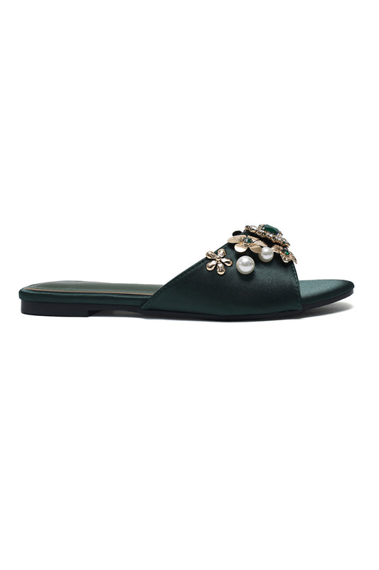 CELESTIAL BLOSSOM EMBELLISHED SLIDES-GREEN