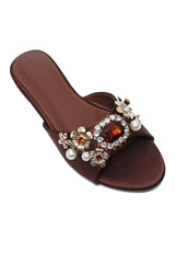 CELESTIAL BLOSSOM EMBELLISHED SLIDES-BROWN