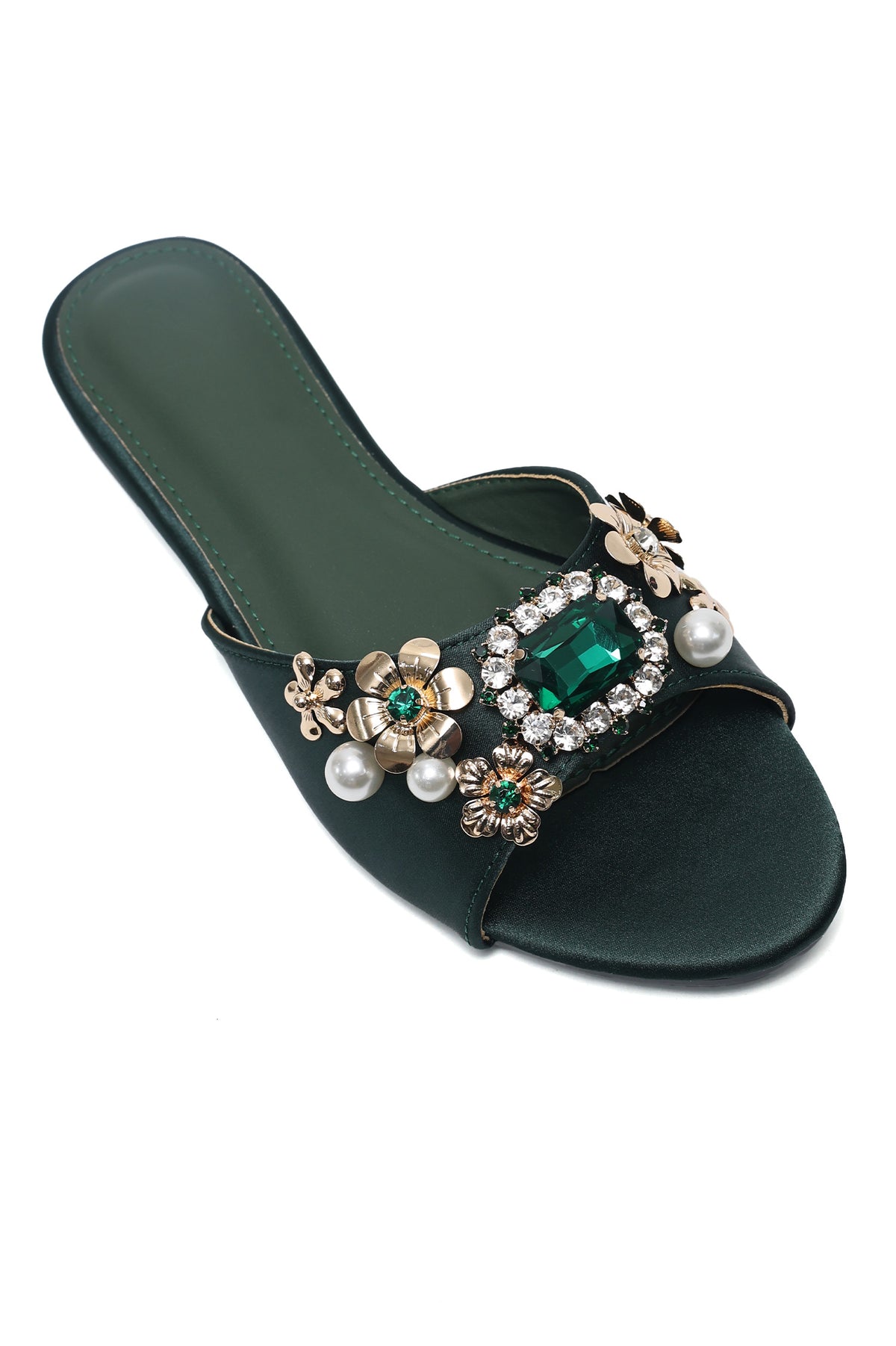 CELESTIAL BLOSSOM EMBELLISHED SLIDES-GREEN