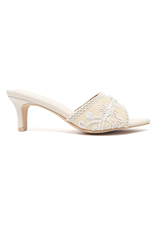 HERITAGE PEARL EMBELLISHED MULE-OFFWHITE