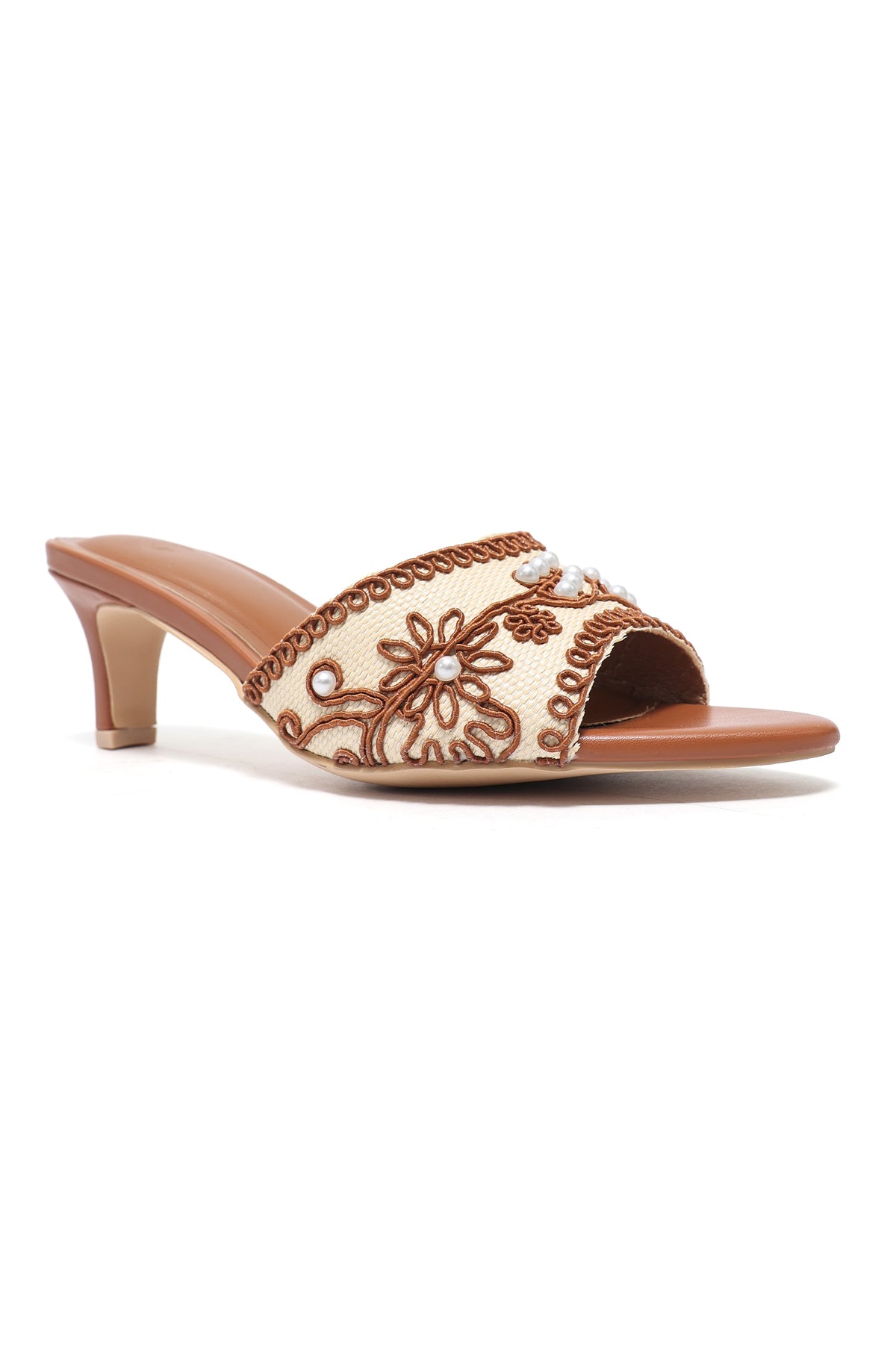 HERITAGE PEARL EMBELLISHED MULE-CAMEL
