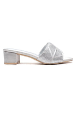 CRYSTAL CROSS HEELS-SILVER