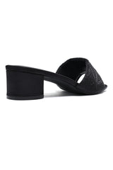 CRYSTAL CROSS HEELS-BLACK