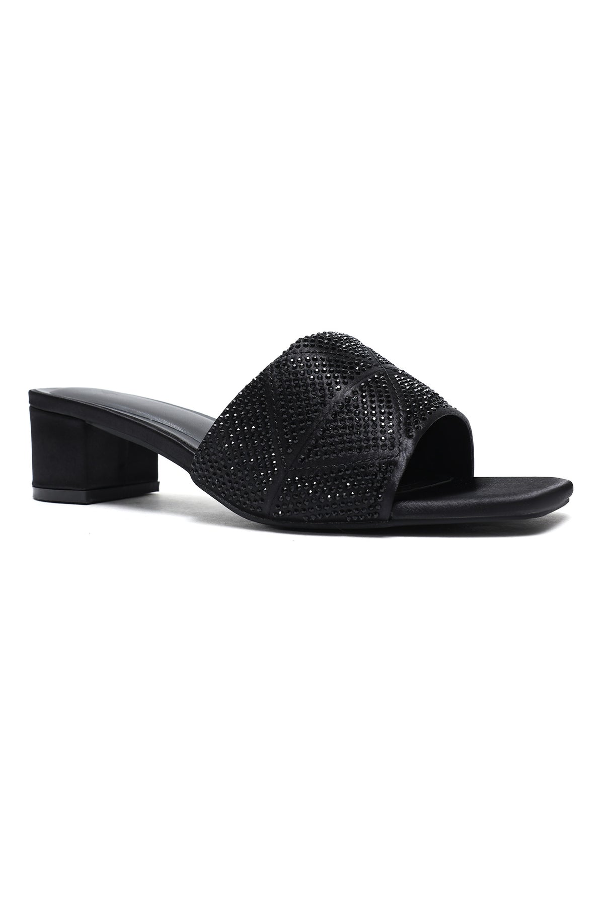 CRYSTAL CROSS HEELS-BLACK