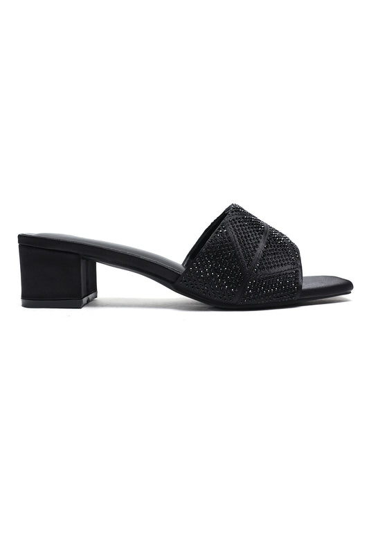 CRYSTAL CROSS HEELS-BLACK