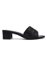CRYSTAL CROSS HEELS-BLACK