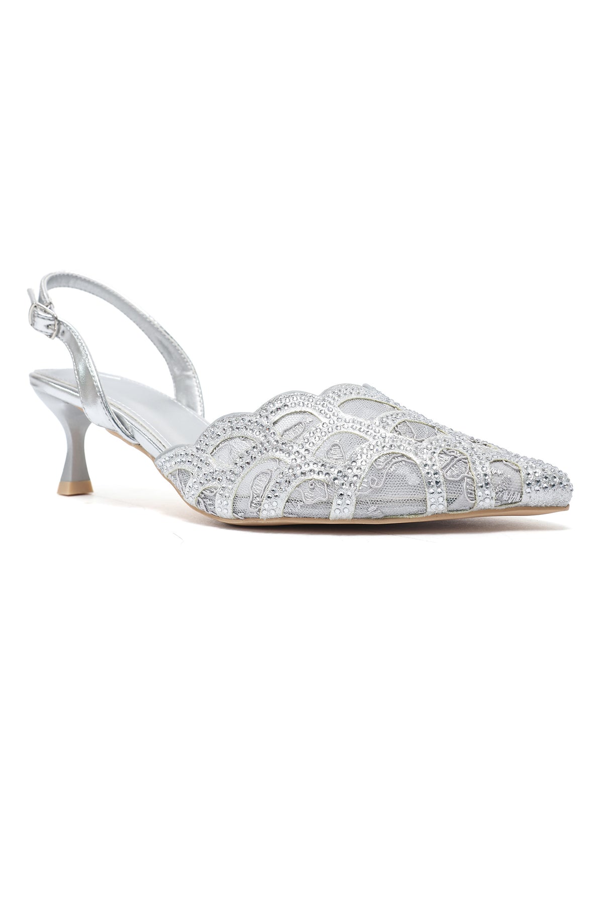 EVENING SLING HEEL-SILVER