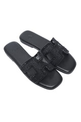EMBELLISHED ORNATE CUT SLIDE-BLACK