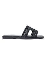 EMBELLISHED ORNATE CUT SLIDE-BLACK