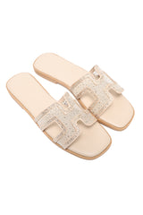 EMBELLISHED ORNATE CUT SLIDE-BEIGE