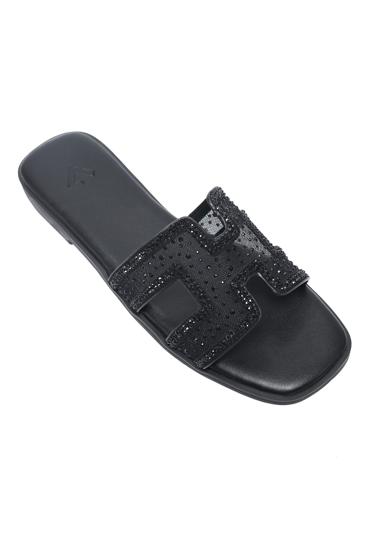 EMBELLISHED ORNATE CUT SLIDE-BLACK