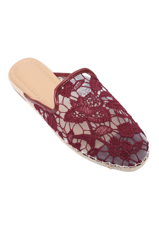 MESH LACE MULE-MAROON