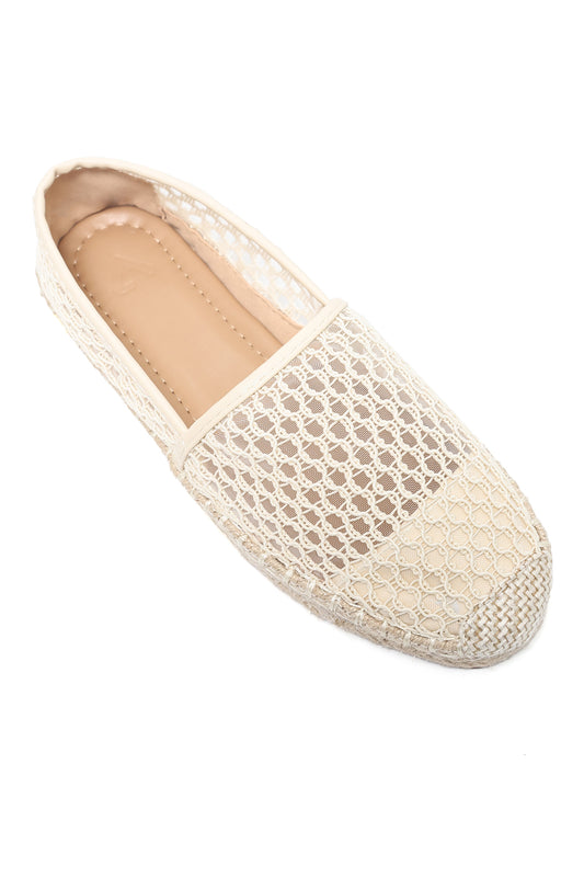 NETTED TEXTURE ESPADRILLE FLAT-BEIGE