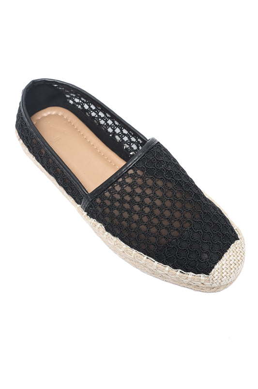 NETTED TEXTURE ESPADRILLE FLAT-BLACK