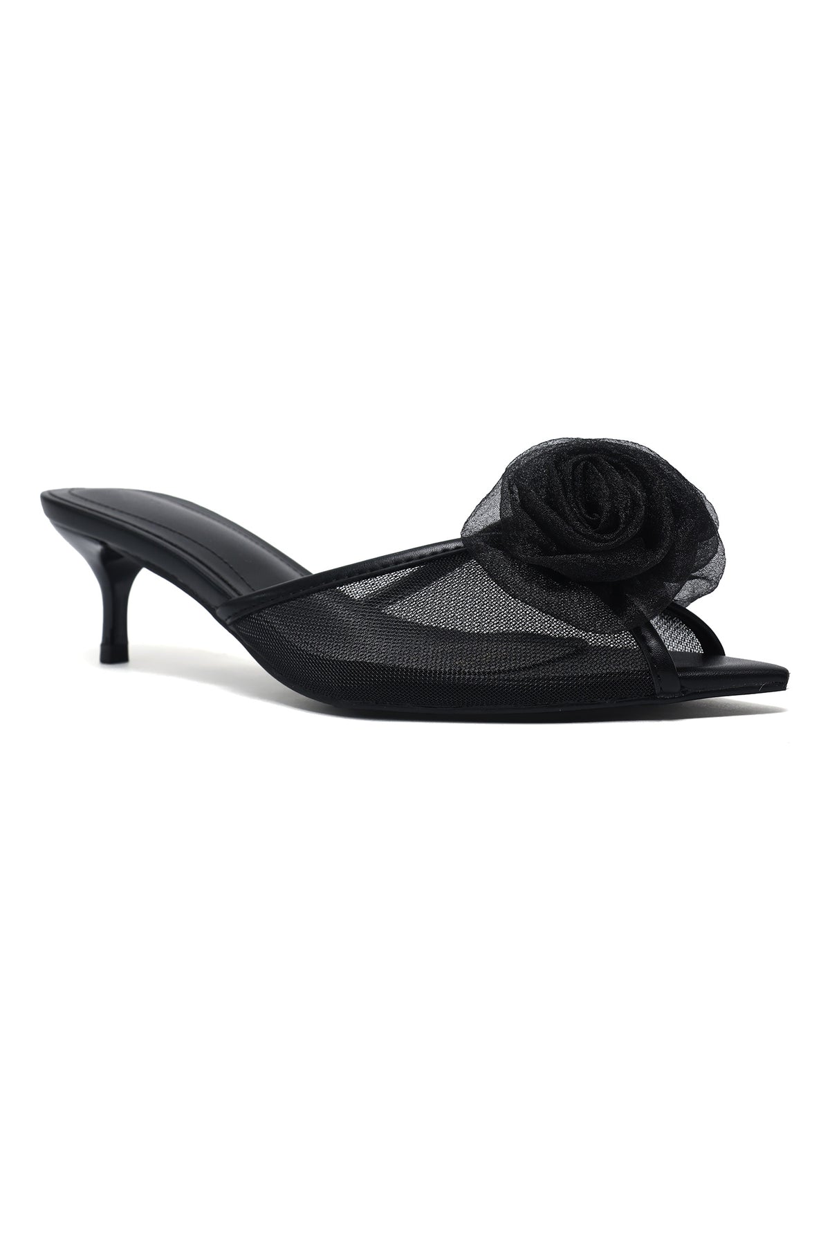 LUNA PETAL KITTEN HEEL-BLACK
