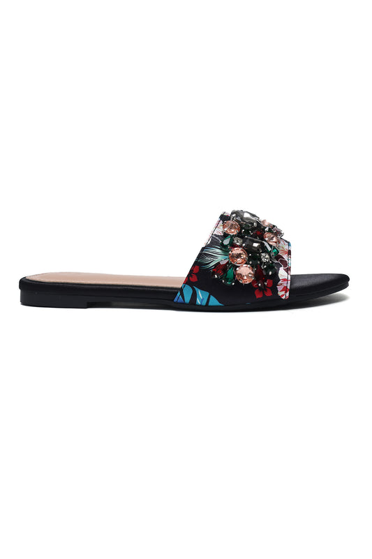 JEWEL BLOOM SIGNATURE SLIDE-BLACK