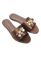 MULTI STONE EMBELLISHED SLIDE-BRONZE
